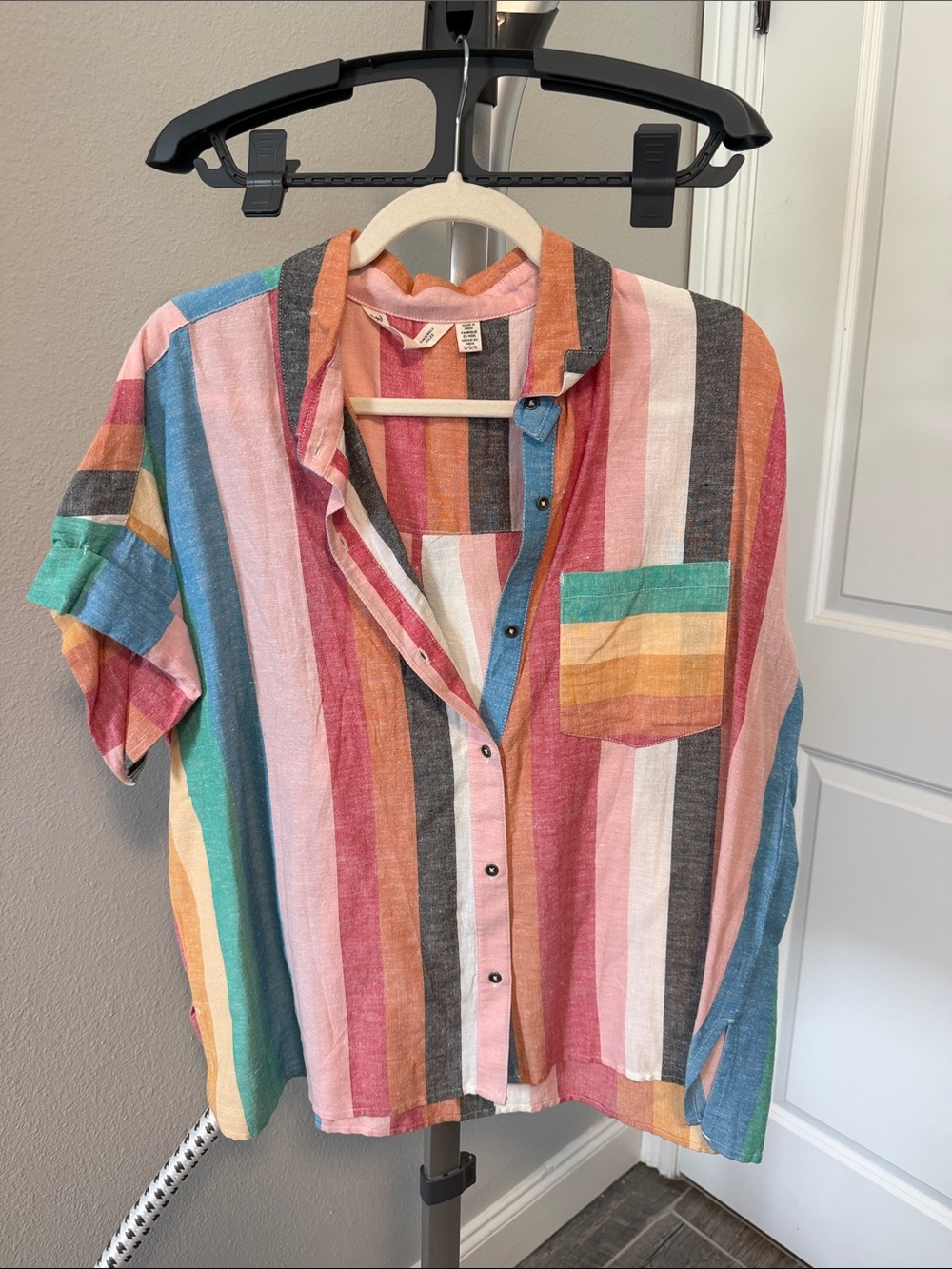 Billabong Striped Button-Up Shirt - Pink, Coral & Gray